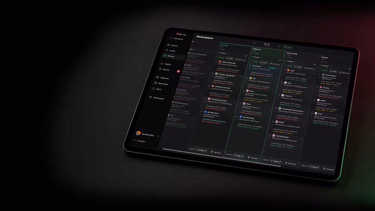 FieldProFlow Wochenplaner auf einem iPad
